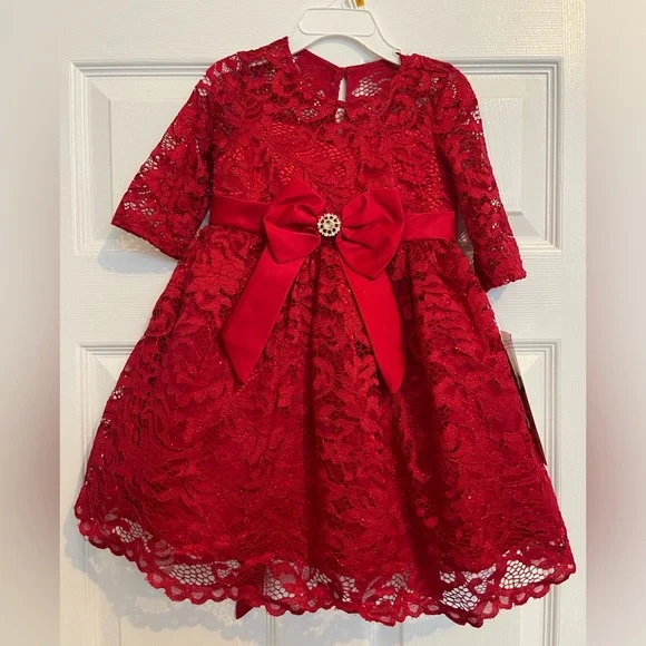 Toddler Girls Allover Lacedress - Red - Size 3T